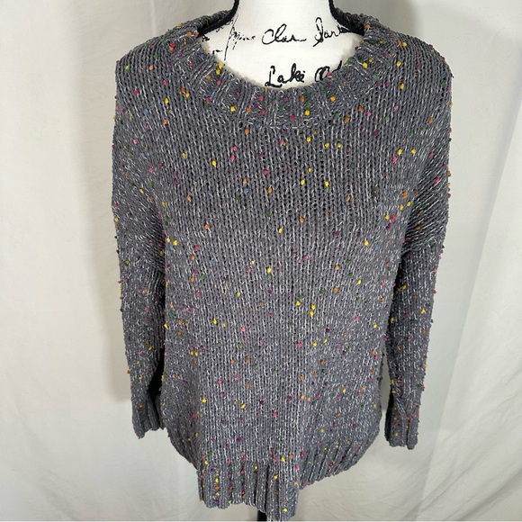 Seven 7 Chenille Confetti Crewneck Women’s Sweater Small Y2K Grunge Distressed - Picture 2 of 6